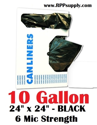 10 Gallon Trash Bags 10 Gal Garbage Bags Can Liners - 24" x 24" 6 Micron BLACK 1000ct