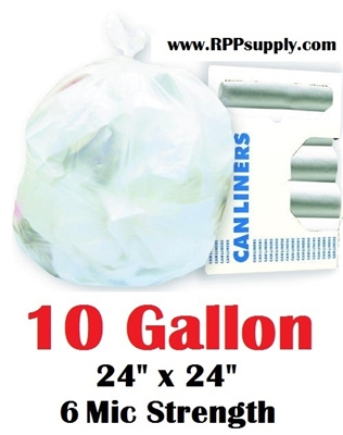 10 Gallon Trash Bags 10 Gal Garbage Bags Can Liners - 24" x 24" 6 Micron CLEAR 1000ct