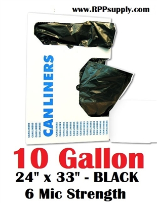 10 Gallon Trash Bags 10 Gal Garbage Bags Can Liners - 24" x 33" 6 Micron BLACK 1000ct