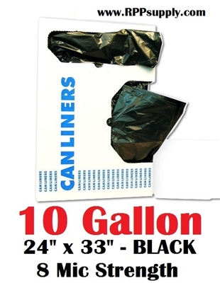 10 Gallon Trash Bags 10 Gal Garbage Bags Can Liners - 24" x 33" 8 Micron BLACK 1000ct