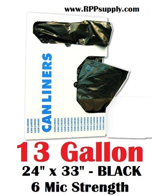 13 Gallon Trash Bags 13 Gal Garbage Bags Can Liners - 24" x 33" 6 Micron BLACK 1000ct