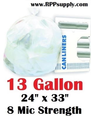 13 Gallon Trash Bags 13 Gal Garbage Bags Can Liners - 24" x 33" 8 Micron CLEAR 1000ct