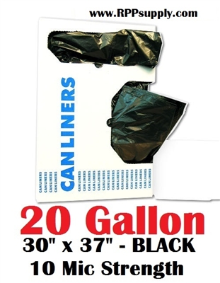 20 Gallon Trash Bags 20 Gal Garbage Bags Can Liners - 30" x 37" 10 Micron BLACK 500ct