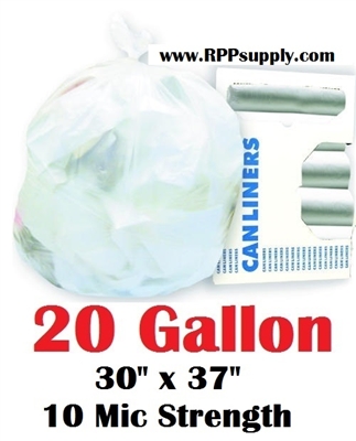 20 Gallon Trash Bags 20 Gal Garbage Bags Can Liners - 30" x 37" 10 Micron CLEAR 500ct