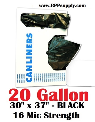 20 Gallon Trash Bags 20 Gal Garbage Bags Can Liners - 30" x 37" 16 Micron BLACK 500ct