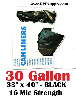 30 Gallon Trash Bags 30 Gal Garbage Bags Can Liners - 33" x 40" 16 Micron BLACK 250ct