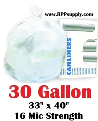 30 Gallon Trash Bags 30 Gal Garbage Bags Can Liners - 33" x 40" 16 Micron CLEAR 250ct