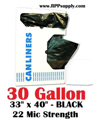 30 Gallon Trash Bags 30 Gal Garbage Bags Can Liners - 33" x 40" 22 Micron BLACK 250ct