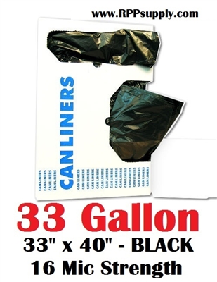 33 Gallon Trash Bags 33 Gal Garbage Bags Can Liners - 33" x 40" 16 Micron BLACK 250ct