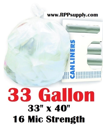 33 Gallon Trash Bags 33 Gal Garbage Bags Can Liners - 33" x 40" 16 Micron CLEAR 250ct