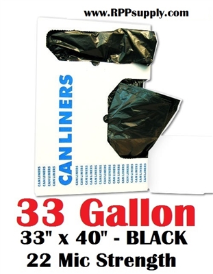 33 Gallon Trash Bags 33 Gal Garbage Bags Can Liners - 33" x 40" 22 Micron BLACK 250ct