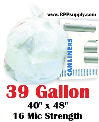 39 Gallon Trash Bags 39 Gal Garbage Bags Can Liners - 40" x 48" 16 Micron CLEAR 250ct