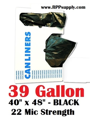 39 Gallon Trash Bags 39 Gal Garbage Bags Can Liners - 40" x 48" 22 Micron BLACK 150ct