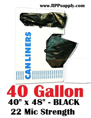 40 Gallon Trash Bags 40 Gal Garbage Bags Can Liners - 40" x 48" 22 Micron BLACK 150ct