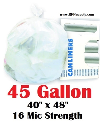 45 Gallon Trash Bags 45 Gal Garbage Bags Can Liners - 40" x 48" 16 Micron CLEAR 250ct