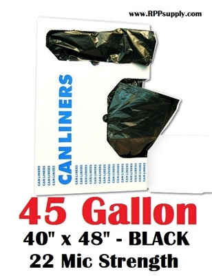 45 Gallon Trash Bags 45 Gal Garbage Bags Can Liners - 40" x 48" 22 Micron BLACK 150ct