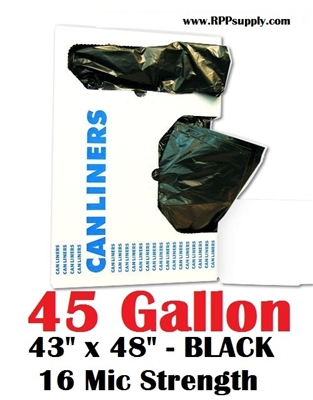 45 Gallon Trash Bags 45 Gal Garbage Bags Can Liners - 43" x 48" 16 Micron BLACK 200ct