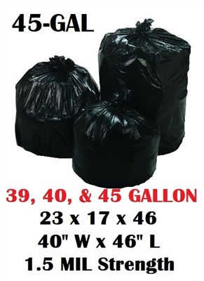 45 Gallon Trash Bags 45 Gal Garbage Bags Can Liners - 23 x 17 x 46 - 40"W x 46"L 1.5-MIL Gauge BLACK 100ct