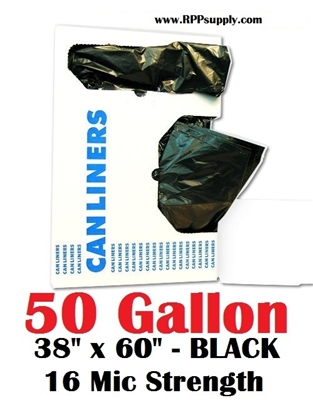 50 Gallon Trash Bags 50 Gal Garbage Bags Can Liners - 38" x 60" 16 Micron BLACK 200ct