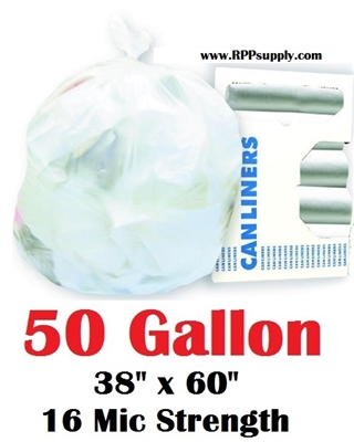 50 Gallon Trash Bags 50 Gal Garbage Bags Can Liners - 38" x 60" 16 Micron CLEAR 200ct