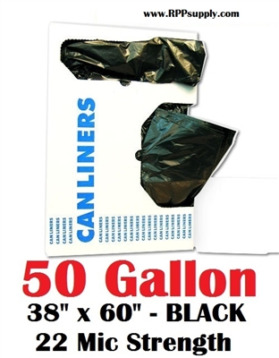 50 Gallon Trash Bags 50 Gal Garbage Bags Can Liners - 38" x 60" 22 Micron BLACK 150ct