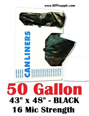 50 Gallon Trash Bags 50 Gal Garbage Bags Can Liners - 43" x 48" 16 Micron BLACK 200ct