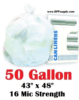 50 Gallon Trash Bags 50 Gal Garbage Bags Can Liners - 43" x 48" 16 Micron CLEAR 200ct