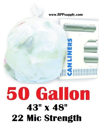 50 Gallon Trash Bags 50 Gal Garbage Bags Can Liners - 43" x 48" 22 Micron CLEAR 150ct