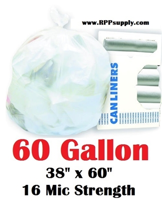 60 Gallon Trash Bags 60 Gal Garbage Bags Can Liners - 38" x 60" 16 Micron CLEAR 200ct