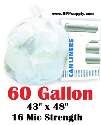 60 Gallon Trash Bags 60 Gal Garbage Bags Can Liners - 43" x 48" 16 Micron CLEAR 200ct