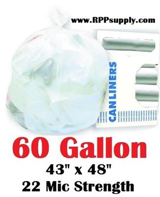 60 Gallon Trash Bags 60 Gal Garbage Bags Can Liners - 43" x 48" 22 Micron CLEAR 150ct