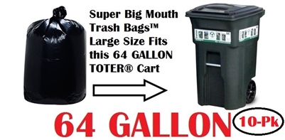 64 Gallon Trash Bags Super Big Mouth Trash Bags - LARGE 64 Gallon Size 50" x 58" - 10-Pack