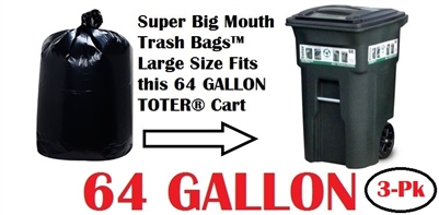 64 Gallon Trash Bags Super Big Mouth Trash Bags - LARGE 64 Gallon Size 50" x 58" - 3-Pack