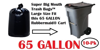 65 Gallon Trash Bags Super Big Mouth Trash Bags - LARGE 65 Gallon Size 50" x 58" - 10-Pack