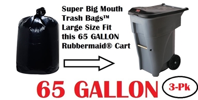 65 Gallon Trash Bags Super Big Mouth Trash Bags - LARGE 65 Gallon Size 50" x 58" - 3-Pack