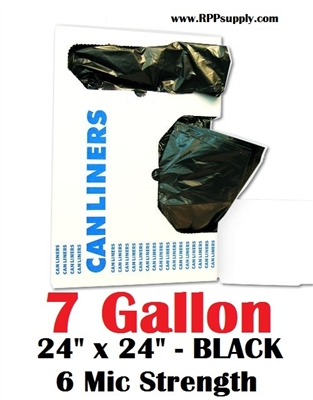 7 Gallon Trash Bags 7 Gal Garbage Bags Can Liners - 24" x 24" 6 Micron BLACK 1000ct