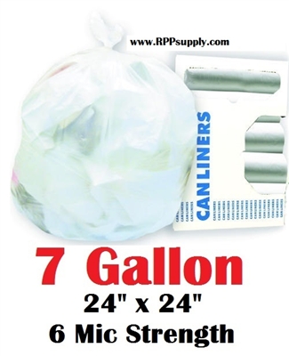 7 Gallon Trash Bags 7 Gal Garbage Bags Can Liners - 24" x 24" 6 Micron CLEAR 1000ct