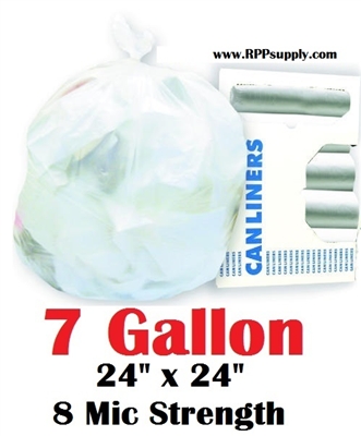 7 Gallon Trash Bags 7 Gal Garbage Bags Can Liners - 24" x 24" 8 Micron CLEAR 1000ct