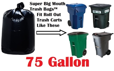 75 Gallon Trash Bags Super Big Mouth Trash Bags - LARGE Size 50" x 58" - 30ct