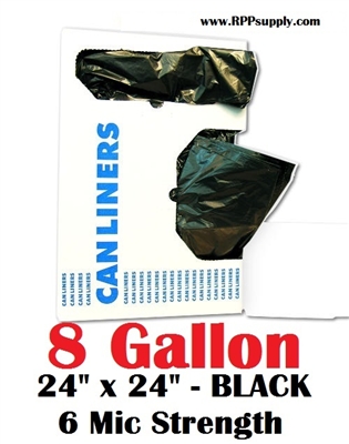 8 Gallon Trash Bags 8 Gal Garbage Bags Can Liners - 24" x 24" 6 Micron BLACK 1000ct