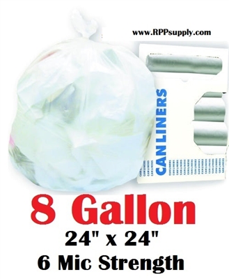 8 Gallon Trash Bags 8 Gal Garbage Bags Can Liners - 24" x 24" 6 Micron CLEAR 1000ct