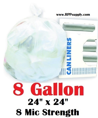 8 Gallon Trash Bags 8 Gal Garbage Bags Can Liners - 24" x 24" 8 Micron CLEAR 1000ct