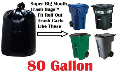 80 Gallon Trash Bags Super Big Mouth Trash Bags  - LARGE Size 50" x 58" - 30ct