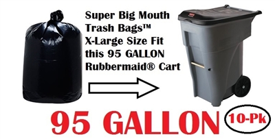 95 Gallon Trash Bags Super Big Mouth Trash Bags - X-LARGE 95 Gallon Size 58" x 60" - 10-Pack