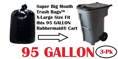 95 Gallon Trash Bags Super Big Mouth Trash Bags - X-LARGE 95 Gallon Size 58" x 60" - 3-Pack