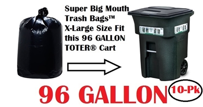 96 Gallon Trash Bags Super Big Mouth Trash Bags - X-LARGE 96 Gallon Size 58" x 60" - 10-Pack