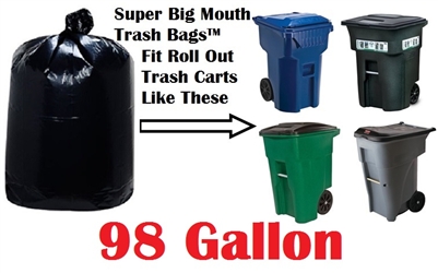 98 Gallon Trash Bags Super Big Mouth Trash Bags - X-LARGE Size 58