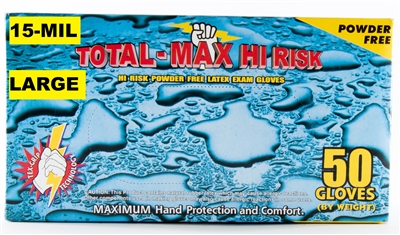 Emerald TOTAL-MAX 15-MIL High Risk Emergency, Police, EMT Latex Exam Gloves Size LARGE - 2 x 50ct